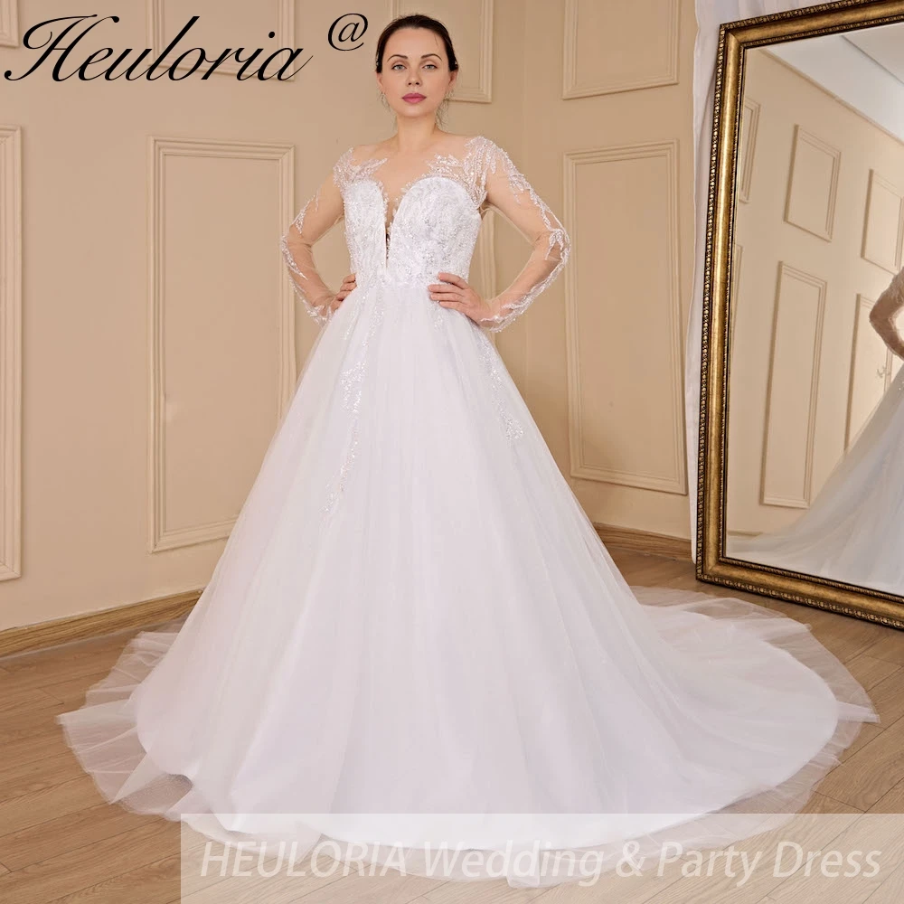 

elegant A line wedding dress long sleeve beading bride dress Robe De Mariee Wedding Bride Dress long train