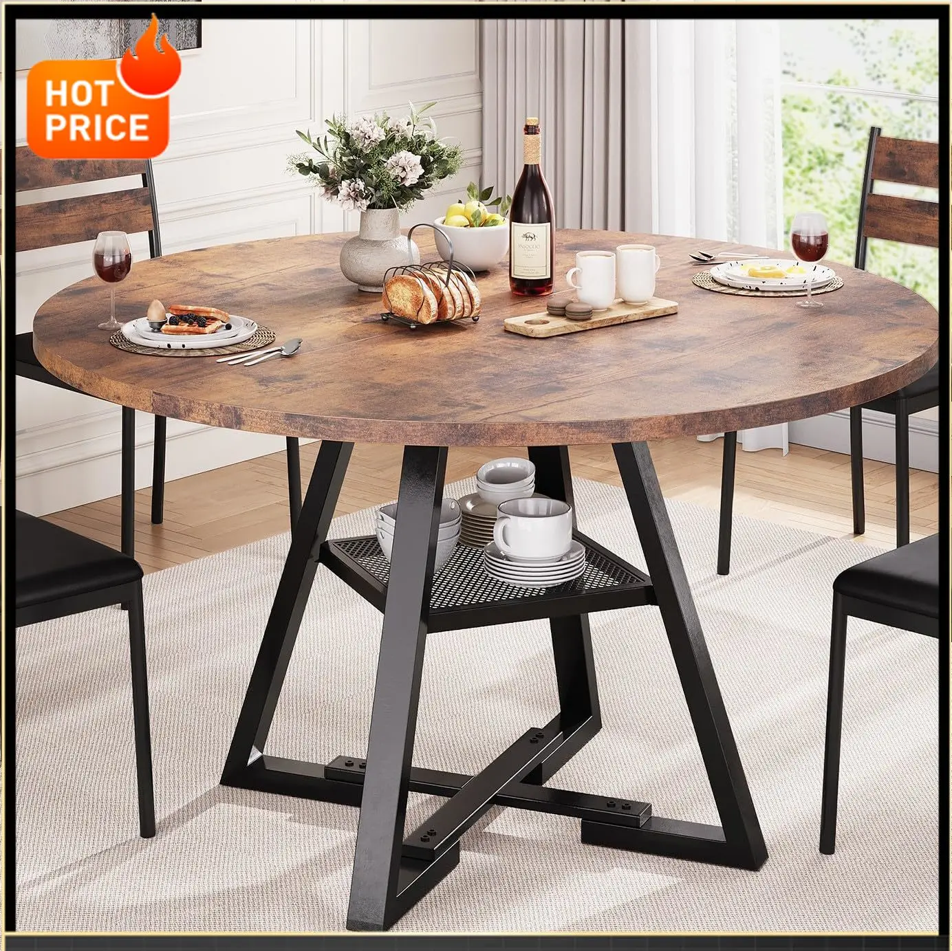 

BestsellerBestsellerRound Dining Table for 4,Kitchen Dining Room Circle Dinner Pedestal Table,Space Saving Wood Kitchen & Dining