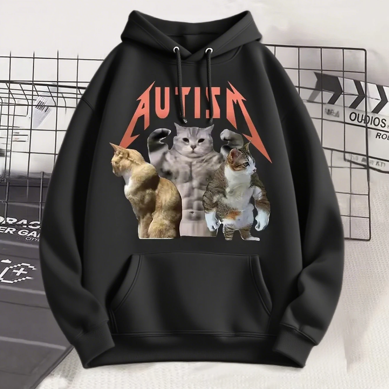 

Забавный кот с графическим принтом, осенние и зимние мужские и женские толстовки из чистого хлопка, повседневные уличные виды спорта, свободные тренировки