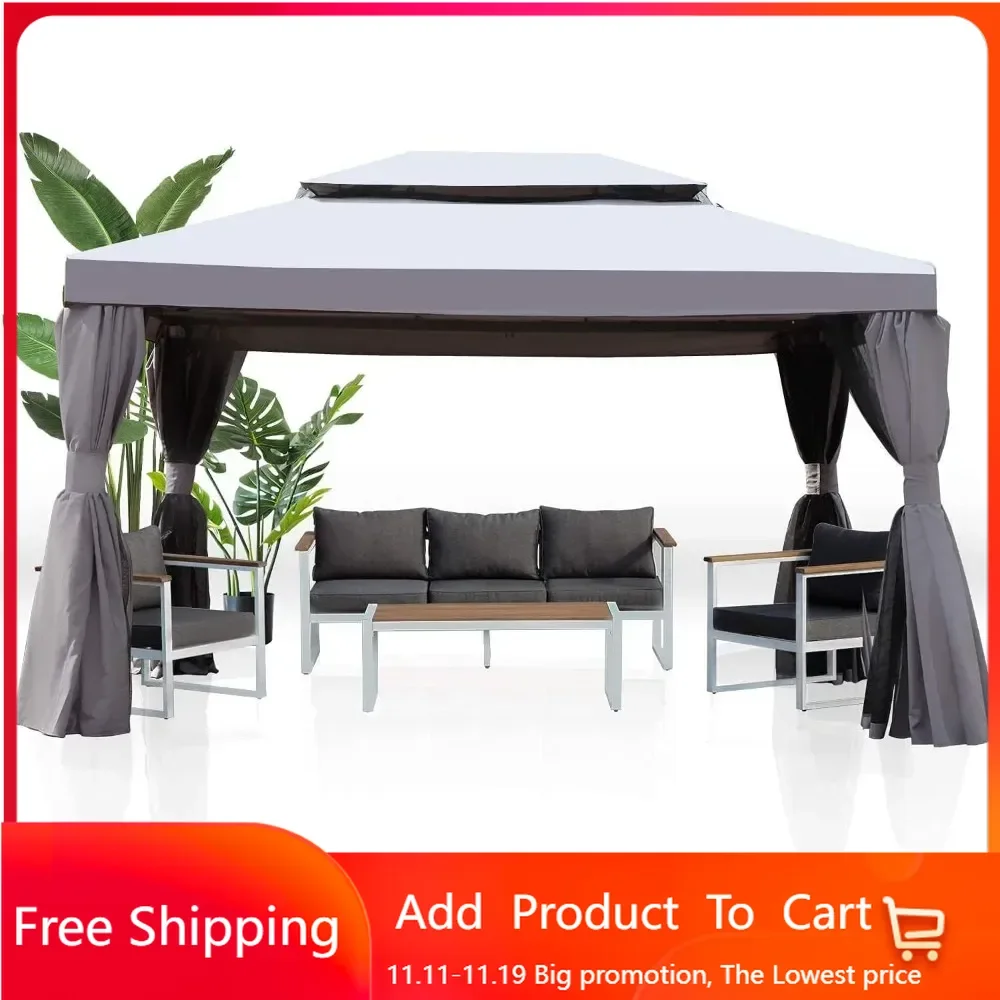 

10' x 20' Patio Gazebo, Outdoor Gazebo Canopy Shelter with Netting, Curtains, Vented Roof, Steel Frame for Garden, Lawn