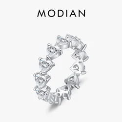 MODIAN 925 Sterling Silver Romantic Heart Clear CZ Eternity Band Rings per le donne fidanzamento di nozze impilabile gioielleria raffinata