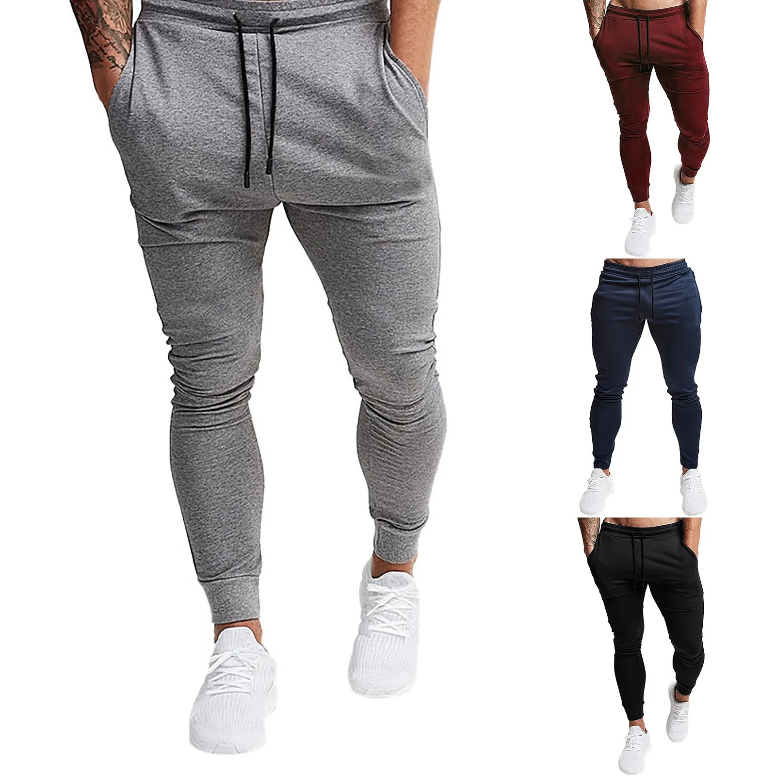 

Mens tracksuit Bottoms joggers sport pants Gyms Thin fitness Skinny trousers Elasticity Running Pants Men Solid Casual pantalon