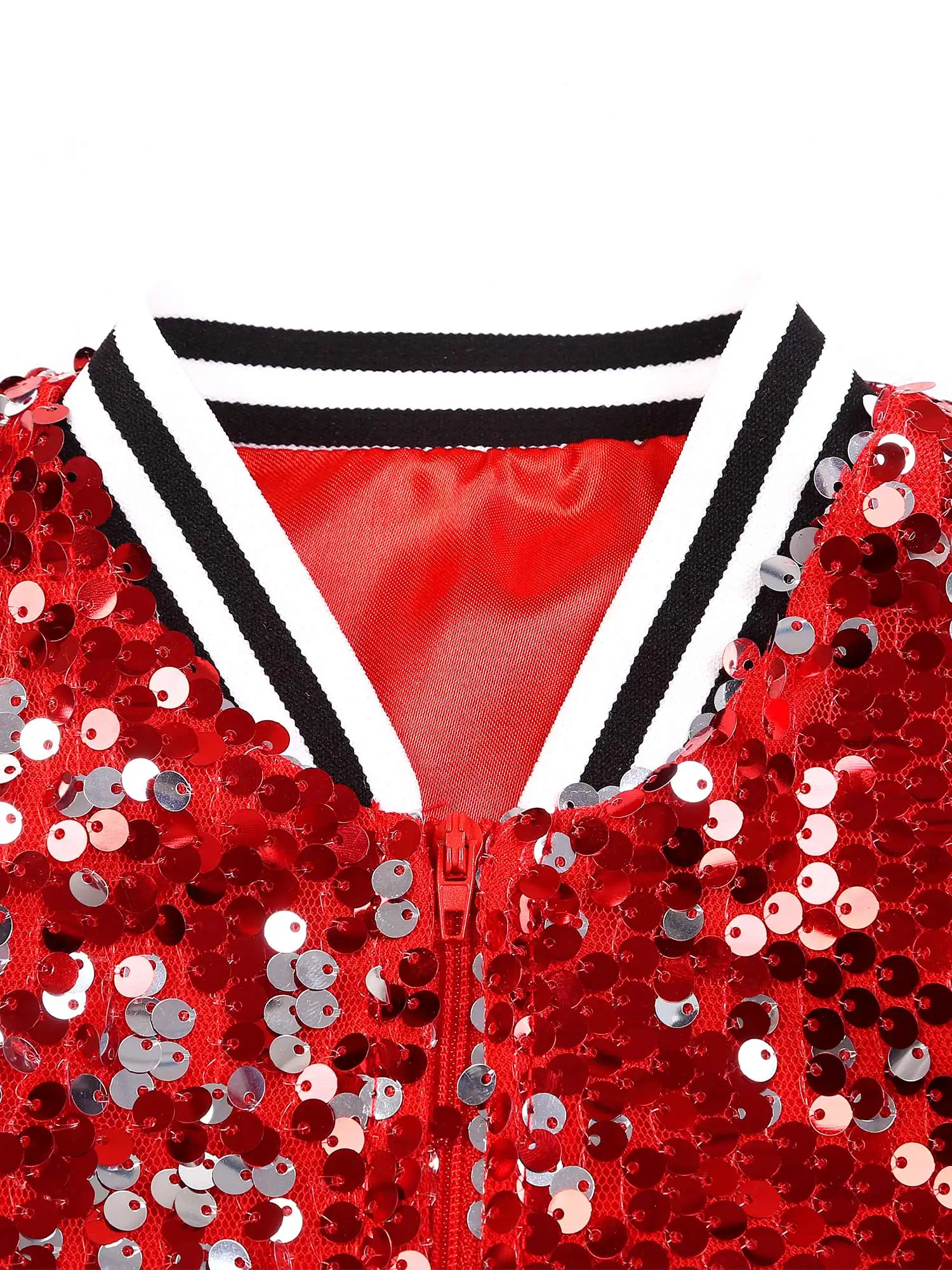 

Kids Girls Shiny Sequins Hip Hop Jazz Dance Costume Long Sleeve Baseball Jackets Zipper Coat Carnivals Bomber Jackets Streetwear
