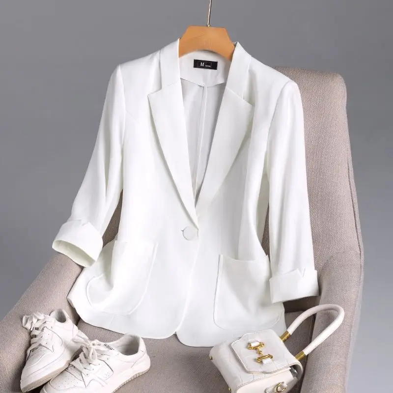 

Summer 2024 Women's Casual Short Thin Sleeveless Jacket Stylish Small Size Friendly Mid-Sleeve Outerwear Lightweight Coat