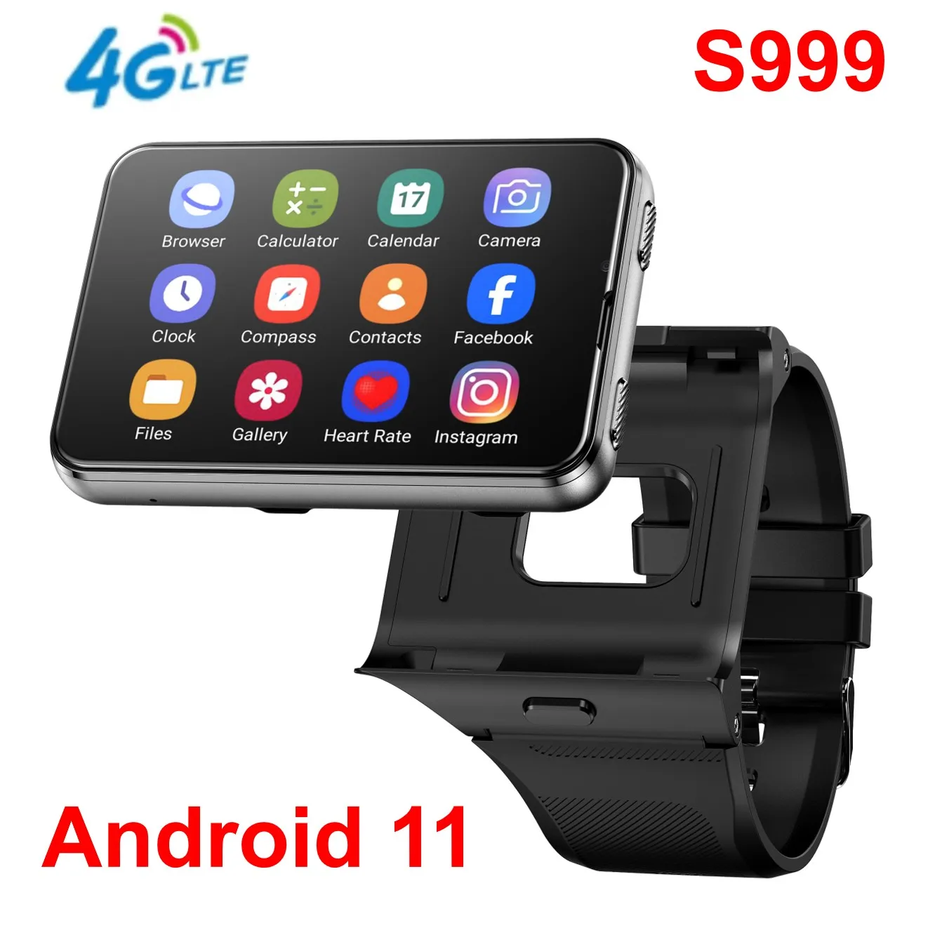 Factory S999 4G ساعة ذكية أندرويد 11 OS 2.88 "شاشة 2MP/8MP كاميرا مزدوجة 4GB RAM 64GB ROM 2300mAh الرجال Smartwatch النساء على مدار الساعة
