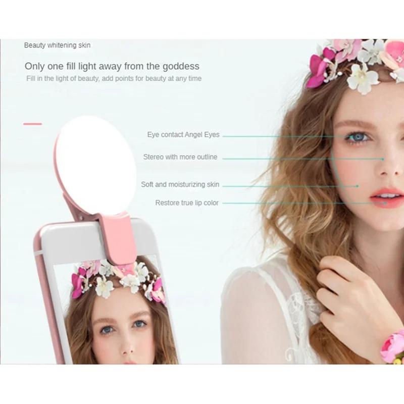 A45U Mobile Phone Fill Flash Lens Light Lamp Clip Three Stop Dimming Mini Durable Practical 10 LED Selfie Ring Beauty
