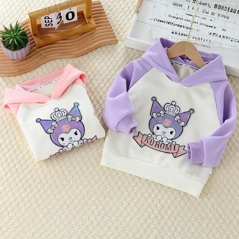 

Kawaii Sanrio Anime Kuromi Fashion Long Sleeve Hoodie Spring Autumn Cute Cartoon Casual Ins Printed Shirt Clothing Gifts for Kid