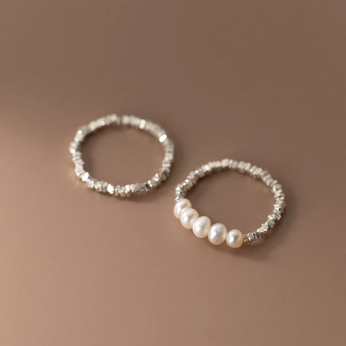 53-58mm Elastic Ring Pearls Silvers Fragments 925 Sterling Silver Simple Versatile for Women Adjustable Fine Jewelry Hot Style