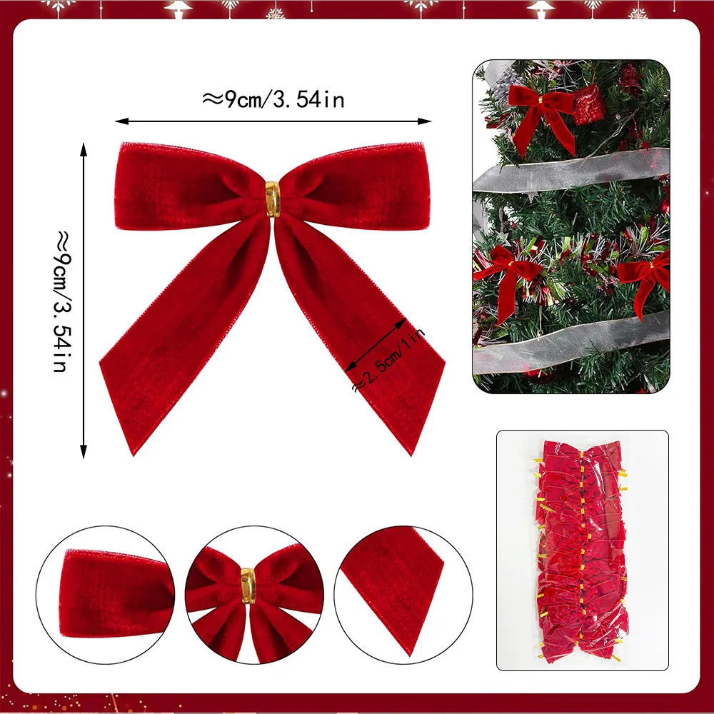 24 Pcs Velvet Bow Tie Christmas Tree Decorative Craft Gifts Bag Packaging Knot Home Decoration Pendant DIY Accessories Ornaments