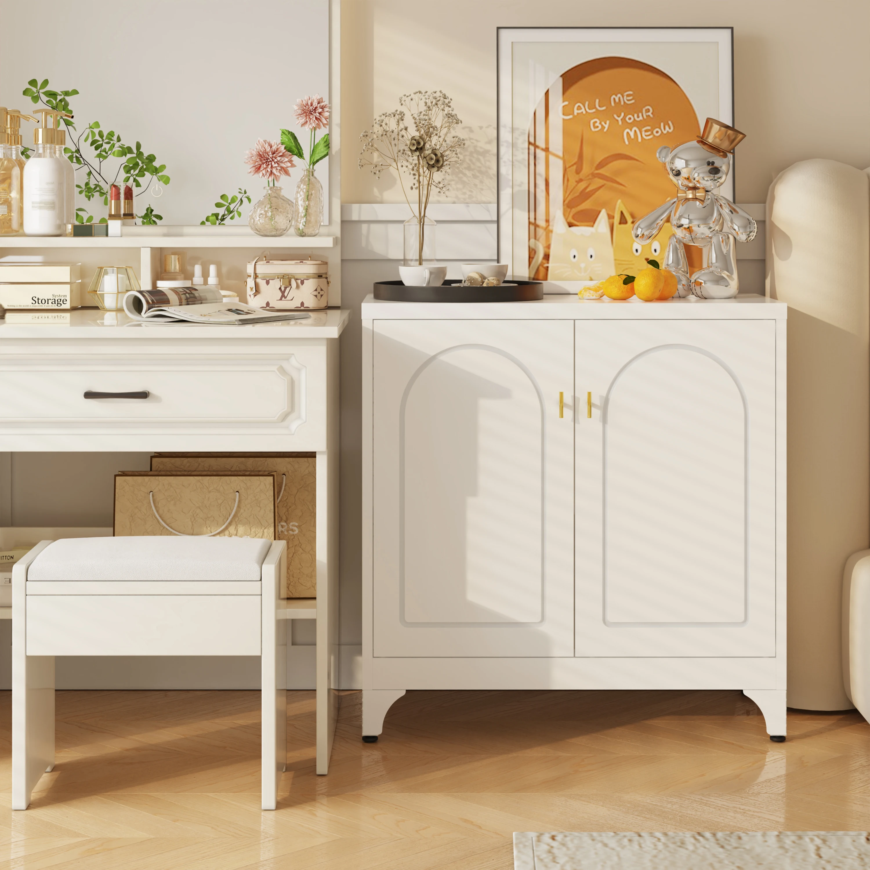 Polup Metal Buffet Cabinet with Storage,Modern Coffee Bar Console Cabinet with Doors and Adjustable Shelves,White
