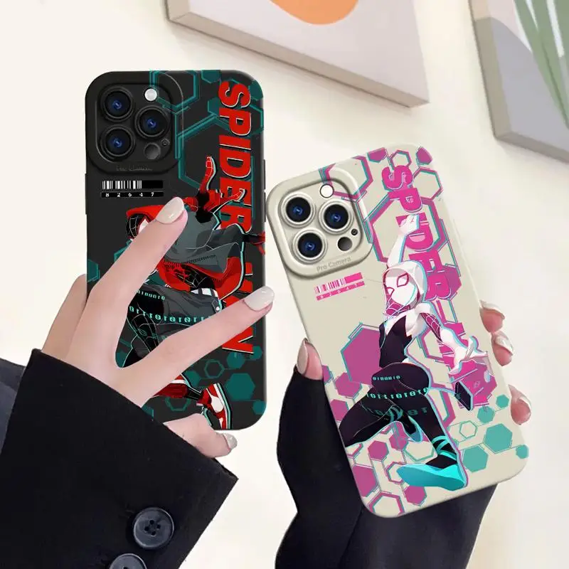 Marvel Sipider Man Gwen Cool Phone Case for Apple iPhone 13 Mini 12 Pro 14 Plus XS Max 11 Pro XR SE 15ProMax Square Liquid Cover