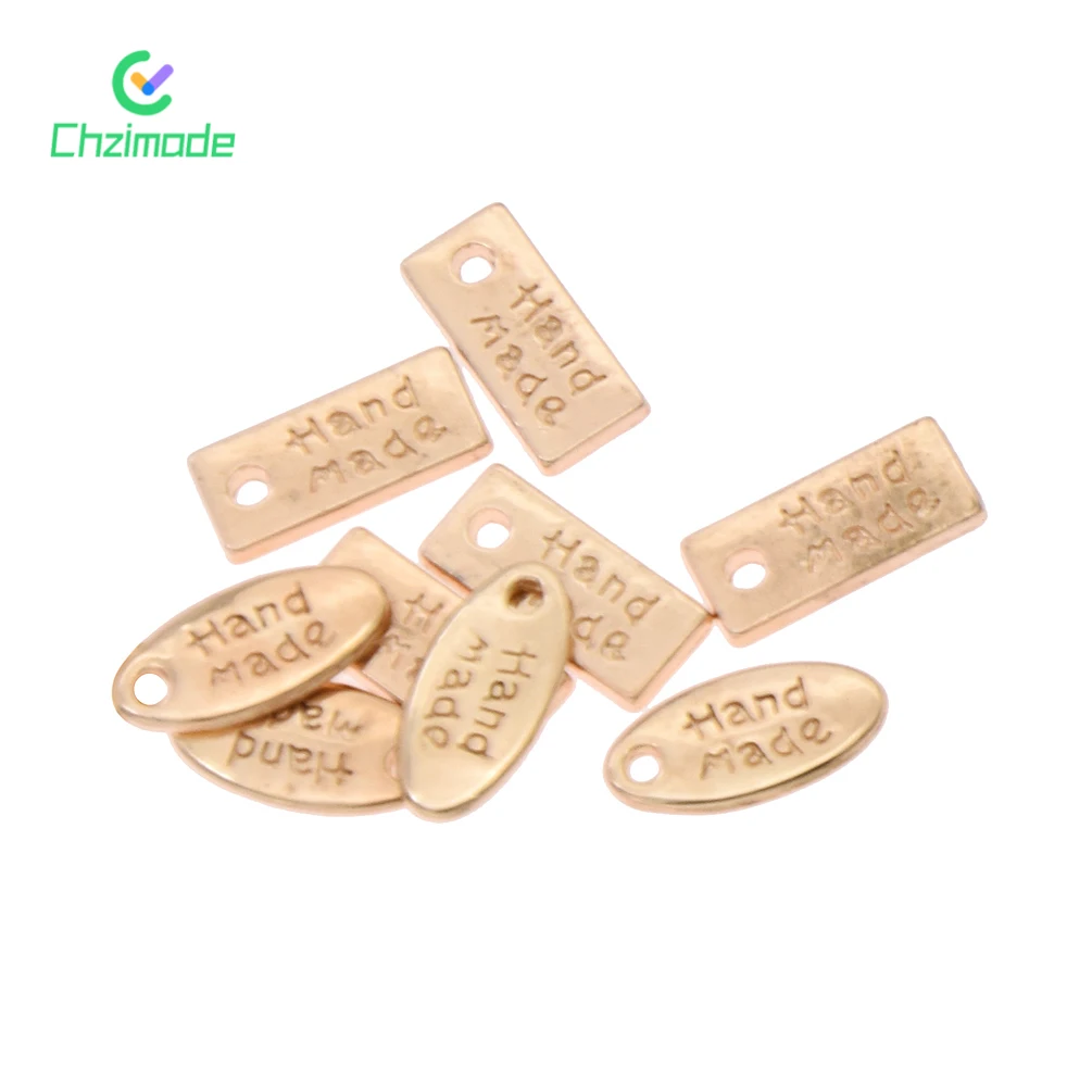 50PCS Metal Letter Labels Gold Handmade Tags For Garment Bags Rectangular Oval DIY Sewing Tags Clothes Decoration Accessories