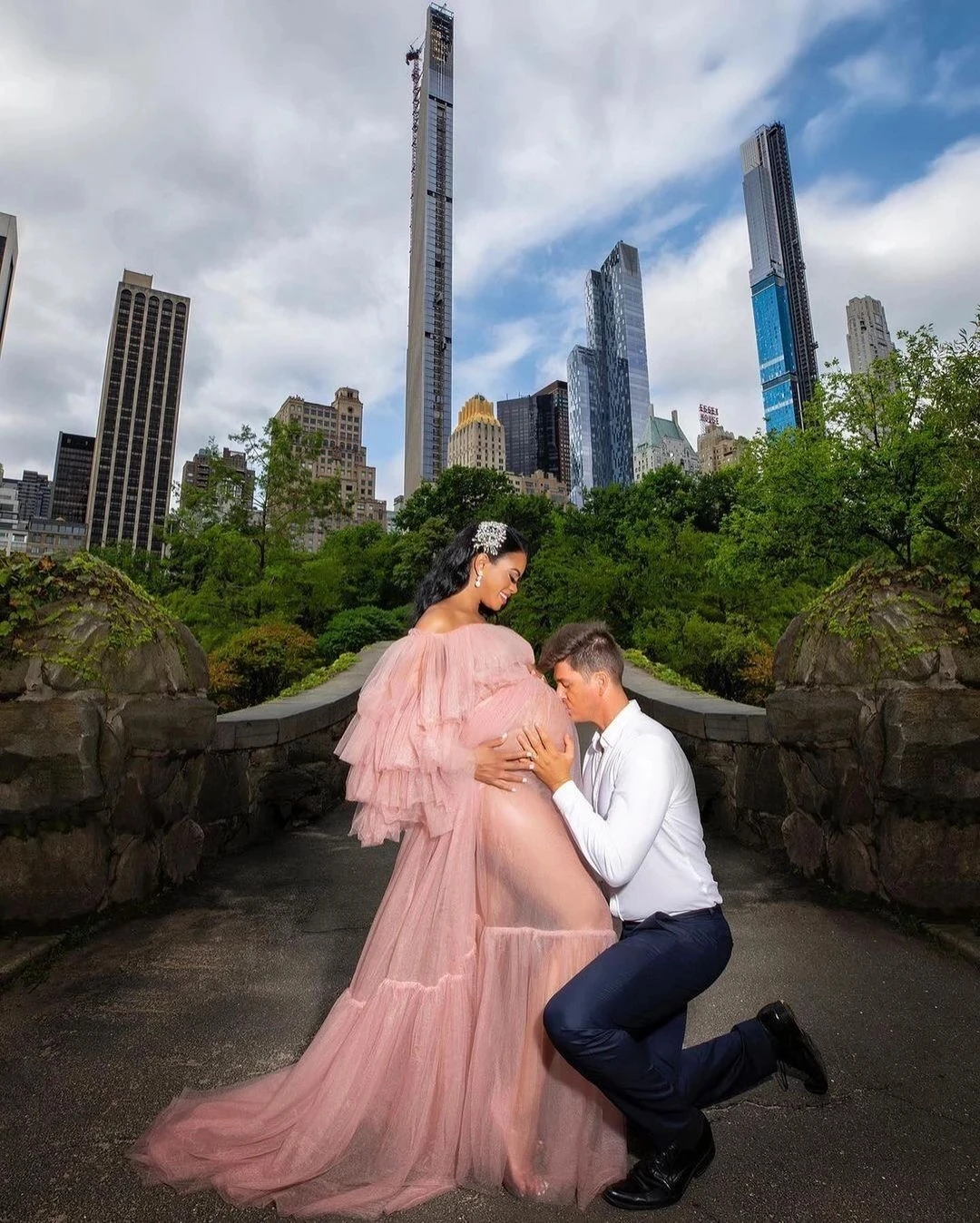 Custom Pink Off Shoulder Maternity Gowns - alternate angle