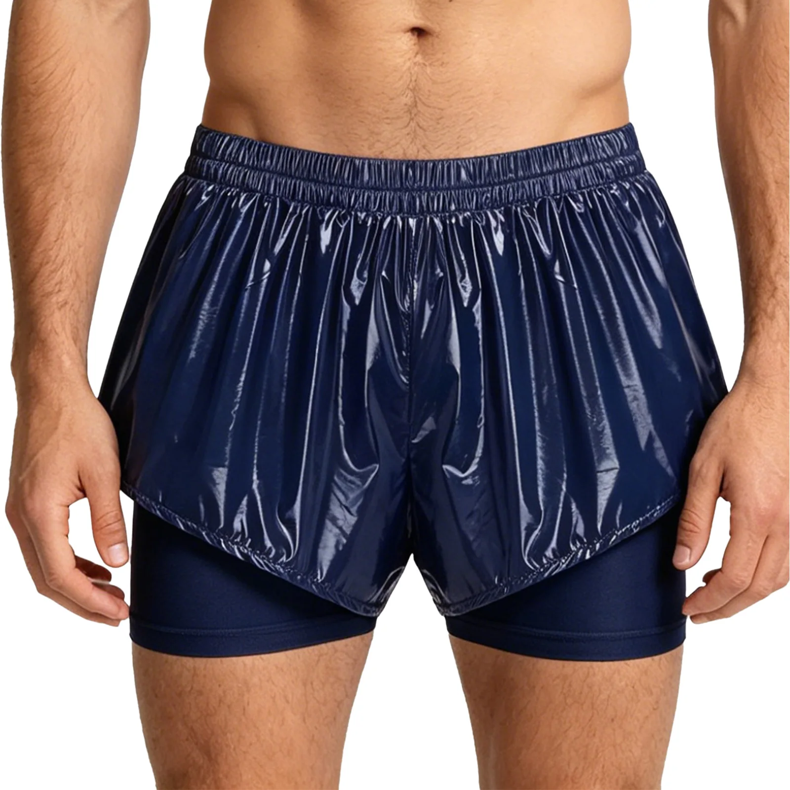 

Male Mens Double Layer Shorts Waterproof Booty Shorts with Breathable Safety Shorts Sports Bottoms for Running Biking Swimming