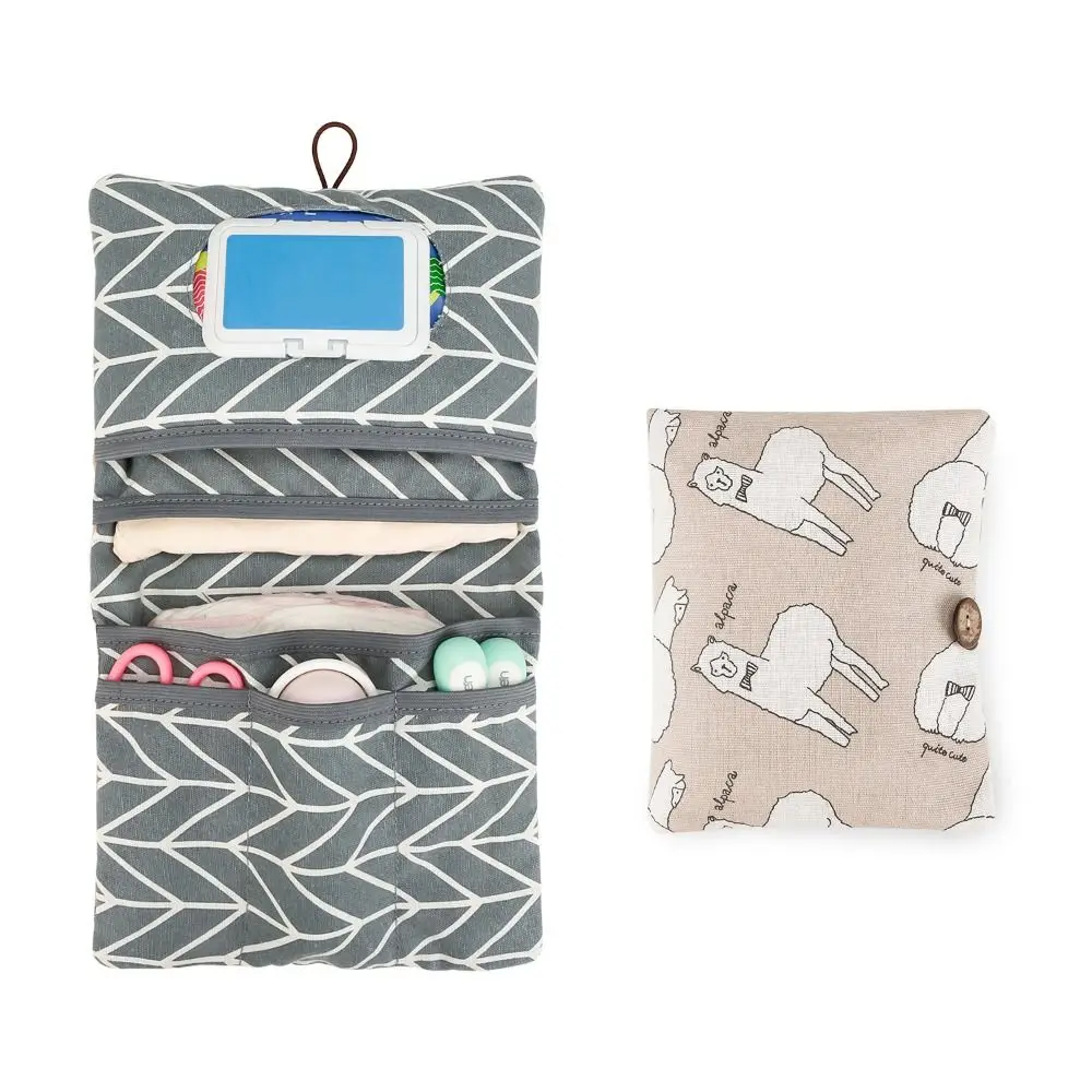 Cartoon Pattern Baby Diapers Storage Pouch Portable Foldable Stroller Storage Bags Multi-Compartment Reusable