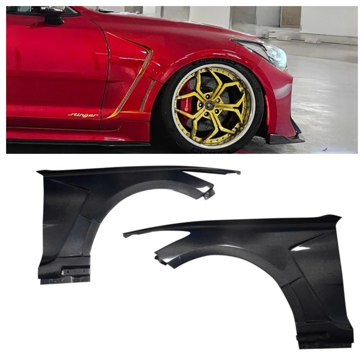 Car Fender Flares Arch Wheel Eyebrow Body kit for KIA Stinger 18-23 Modified Carbon fiber Resin Side mudguard Sticker