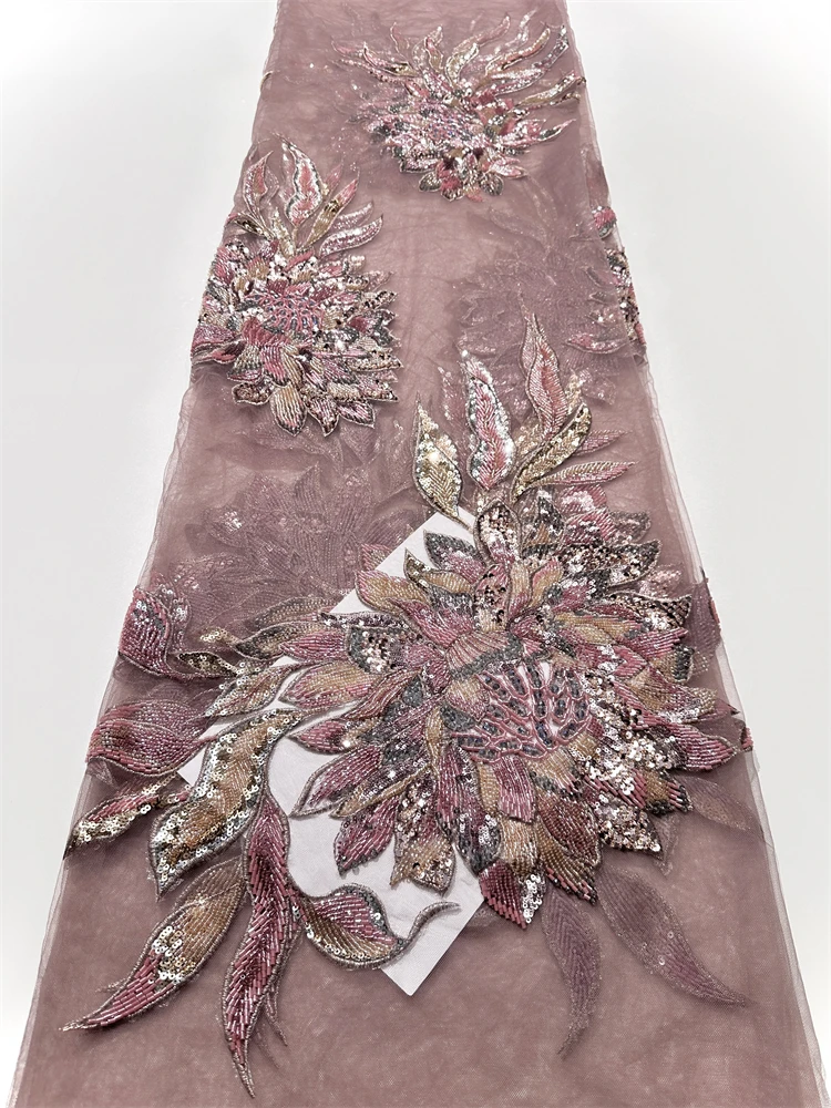 Nieuw design mode Afrika Nigeriaans artistiek patroon borduurwerk pailletten Hot Sale Franse kralen Tule kant voor feestjurk