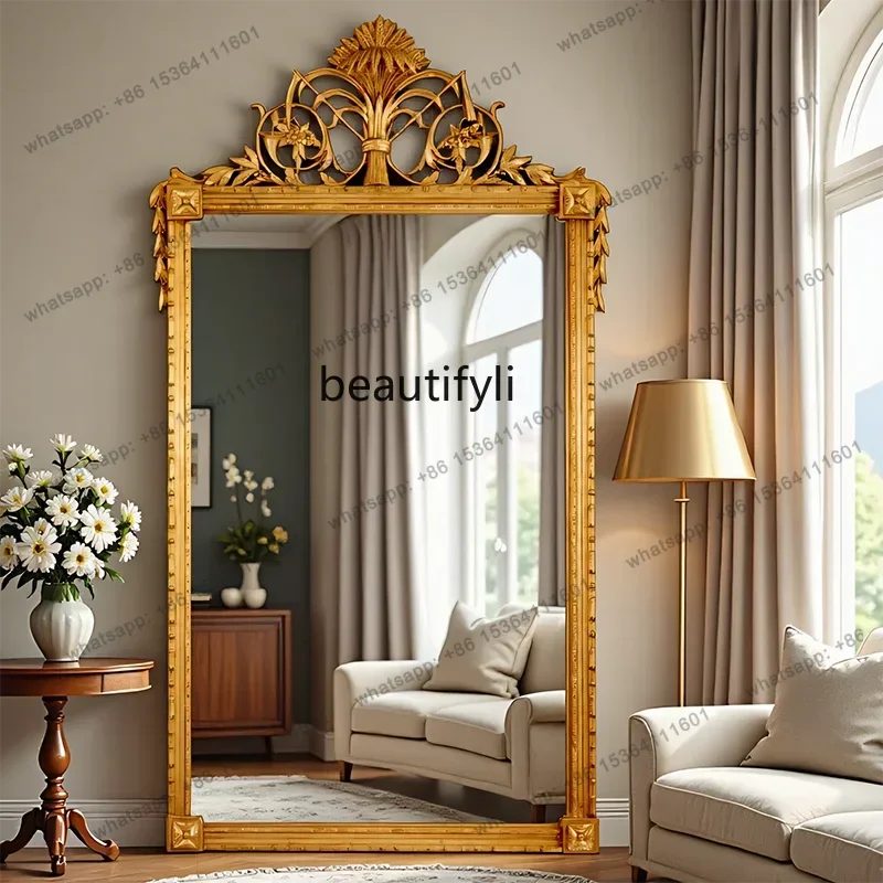 D30 French Luxury Floor Full-Length Mirror   American Retro Dressing Mirror Living Room Decorative Mirror