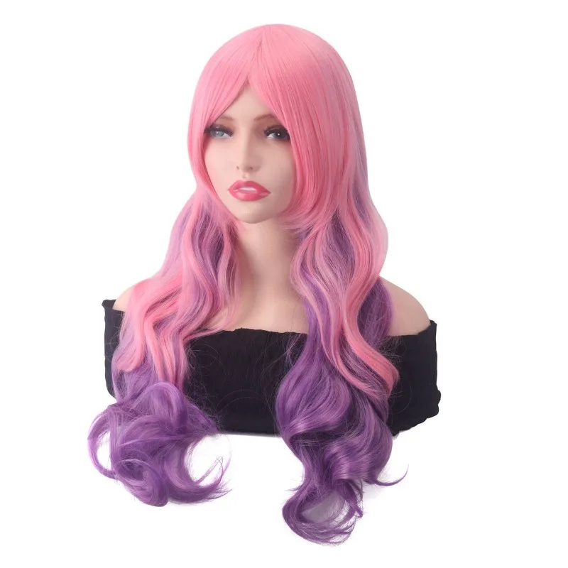 Gorro colorido con bola, exposición de cómic, tocado de juego de rol, pelo largo y liso degradado, accesorio para el cabello de fiesta, peluca de pelo largo y rizado