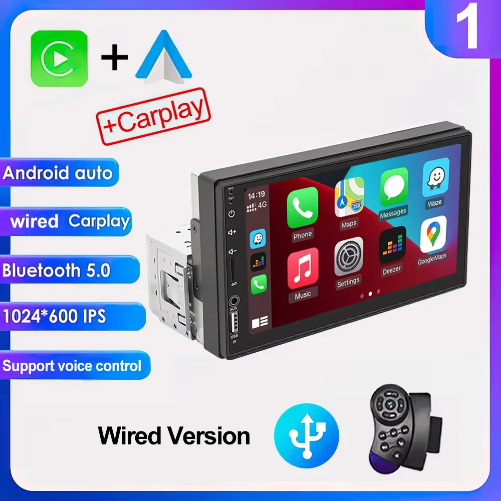 HD 7 inch IPS Touchscreen Universele 1Din Caplay Android auto Autoradio Stereo Multimedia Speler Autoaudio FM-ontvanger Monitor