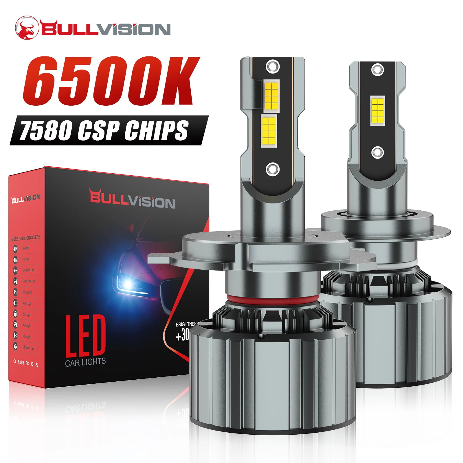 Image of Bullvision H7 H11 LED-Scheinwerfer +600% Auto Canbus Scheinwerfer H4 H8 H9 9005 9006 HB3 HB4 9012 HIR2 Auto-Diodenlampen 6000K 12V