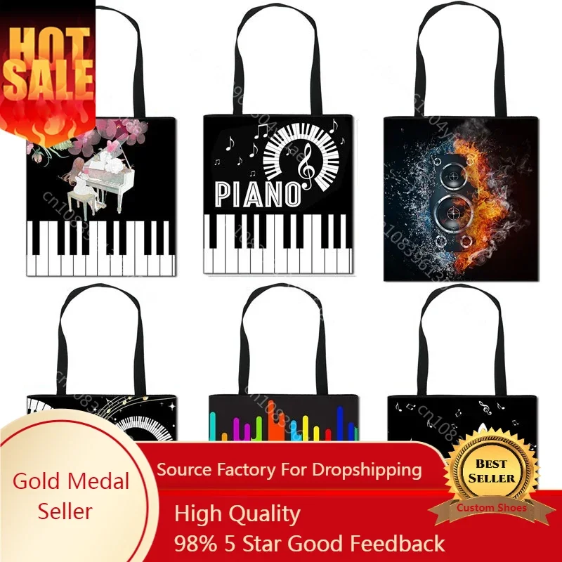 Piano Music Note Print Tote Bag Fashion Women Handbag Girls Shoulder Storage Bags for Travel Ladies large Capacity Shopping Bag