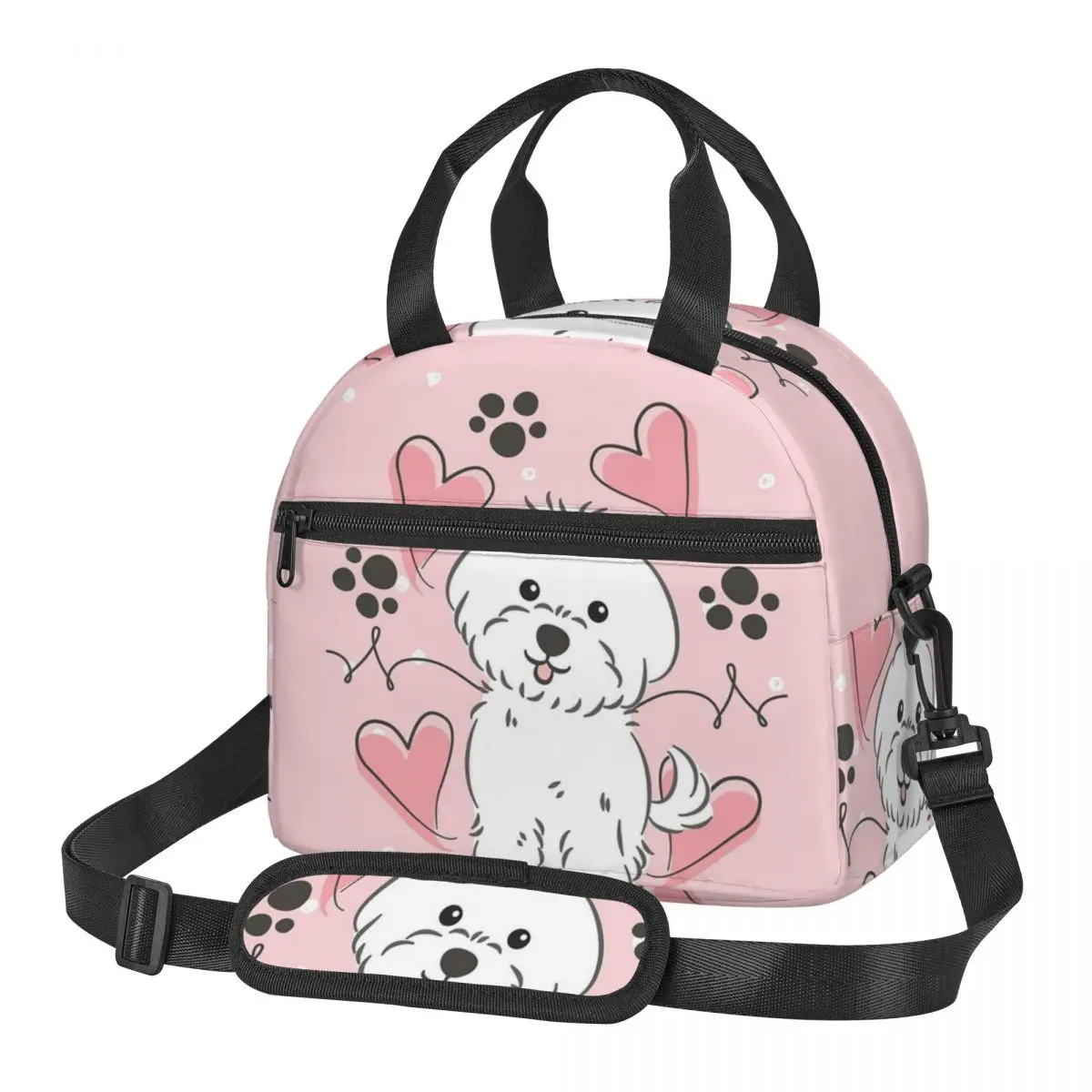 Love Maltese Dog Lunch Bags Insulated Bento Box Resuable Lunch Tote Picnic Bags Cooler Bag for Woman Kids