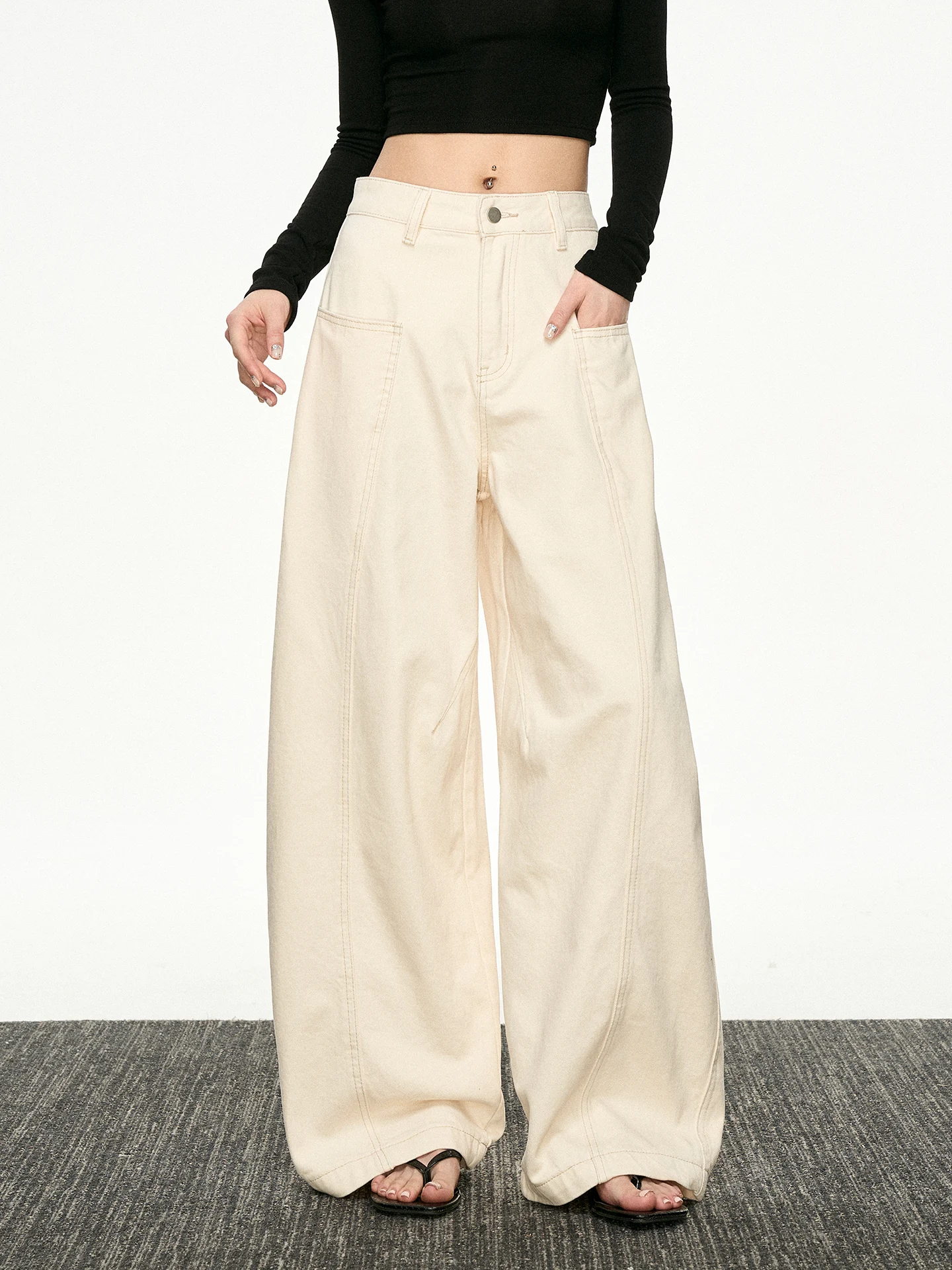 

Aaisup High Waist Pure Color Spring Denim Pants Women's Loose Wide Leg Jeans Casual Comfortable Lazy Sle Knife