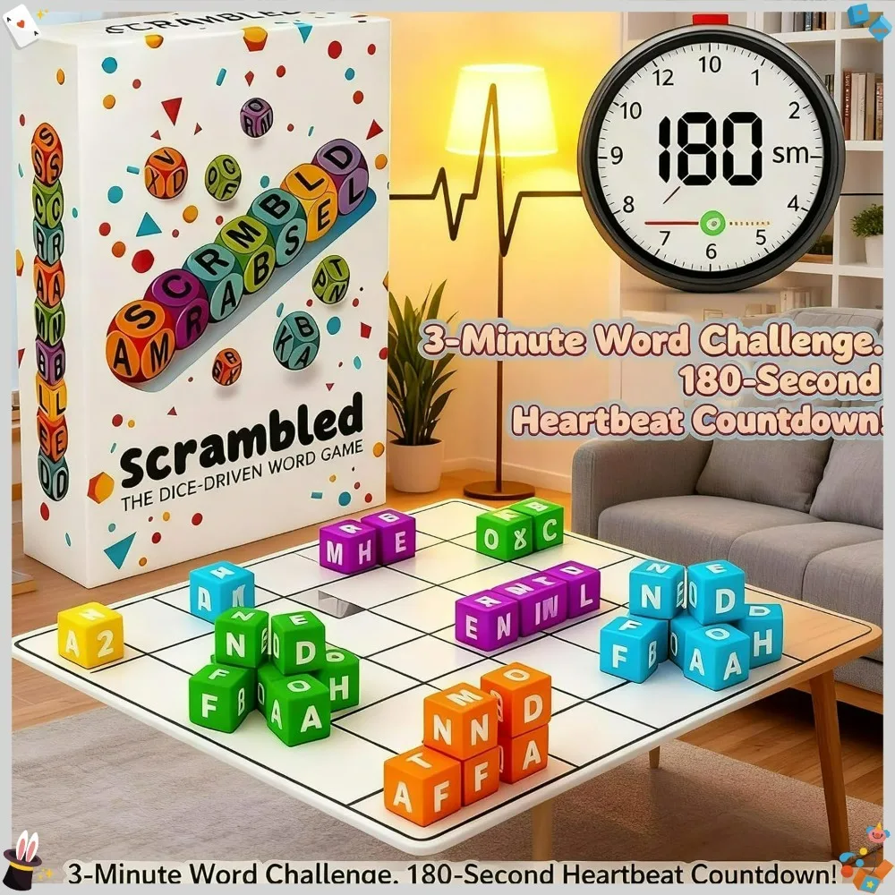 Scrambled Dice Word Game for 2-4 Players, Fun Scrabble Board Game, Brain Exercise Letter Dice Game, Christmas Family Party Game
