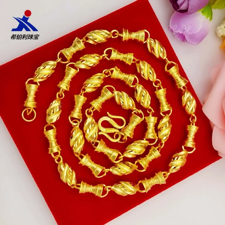 

Men's Bamboo & Olive Bead Necklace 24K Gold AU999 - Traditional craft, regular beads, anti-oxidation, for commute & parties