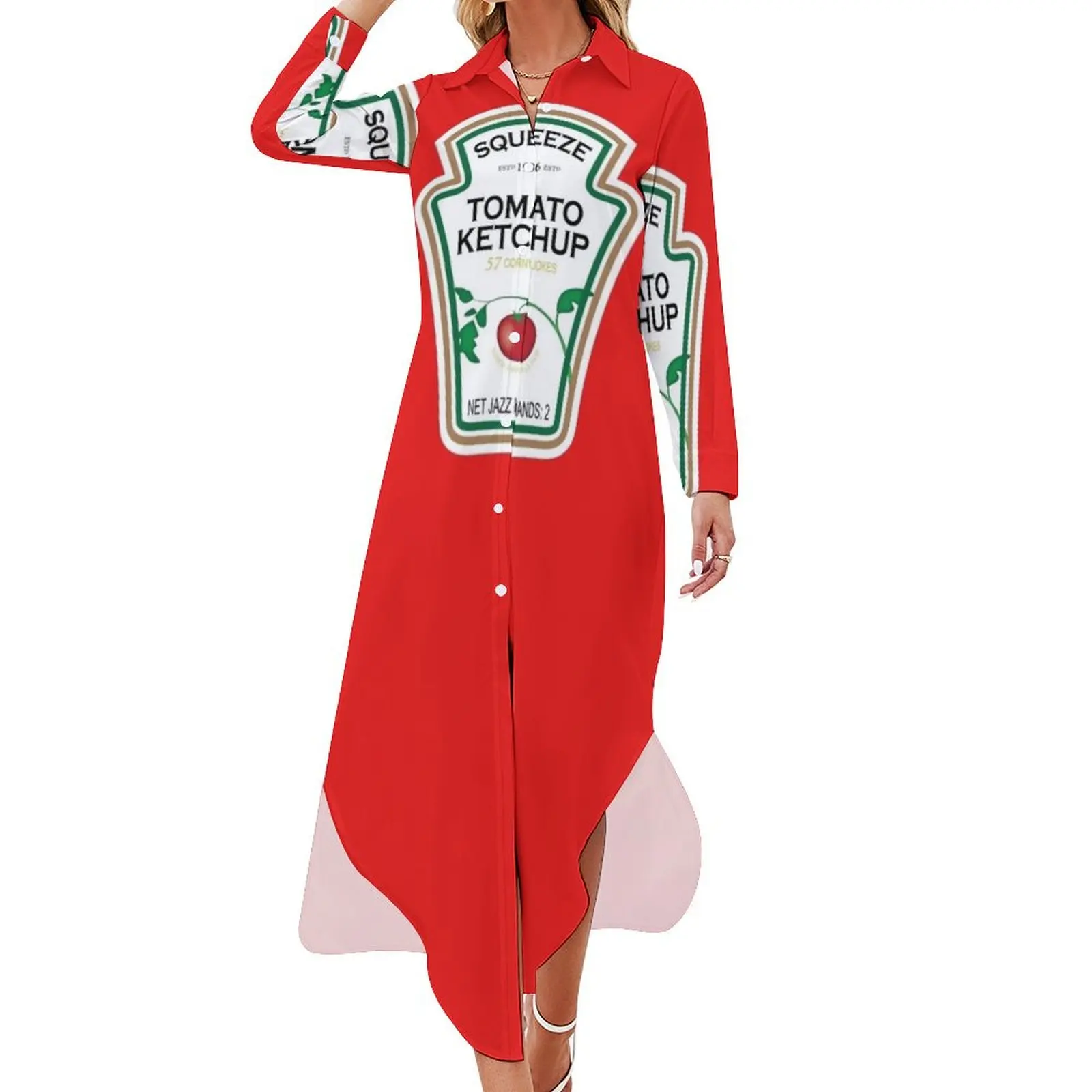 

Funny Ketchup Label Long Sleeved Shirt Dress Woman fashion summer dress woman 2024 trendy beach dress