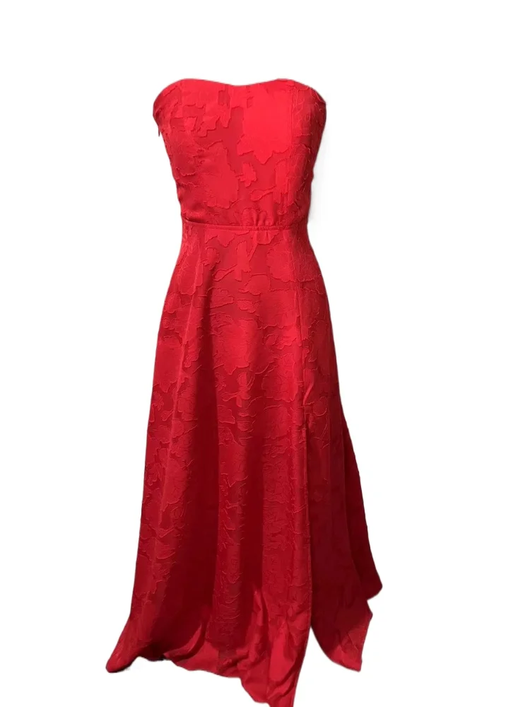 

Sexy Back Hole Strapless High Split Embroidered Formal Evening Long Dress