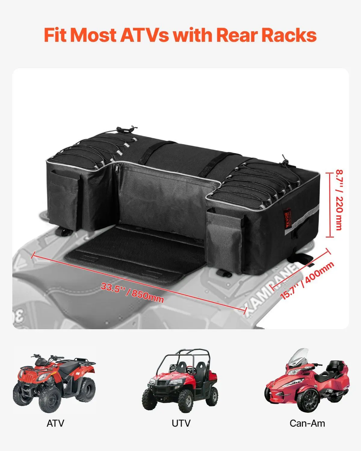 حقيبة شحن للمقعد الخلفي 60 لتر للمركبة مع مسند ظهر وغطاء للمطر، أكسفورد مقاوم للتمزق 600D يناسب معظم موديلات ATV UTV #3