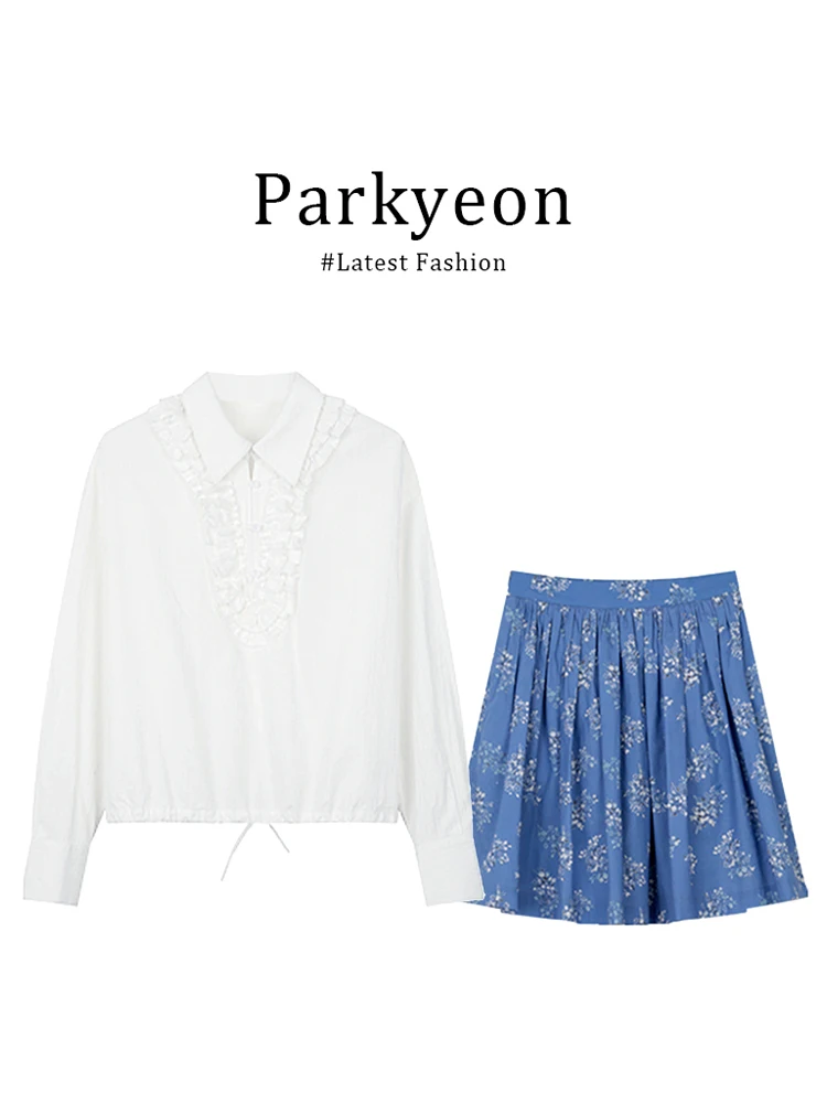 

Japanese Style Floral Print Short Sleeve Long Shirt And Skirt Two Piece Set for Young Women Spring Fashion Casual Wear