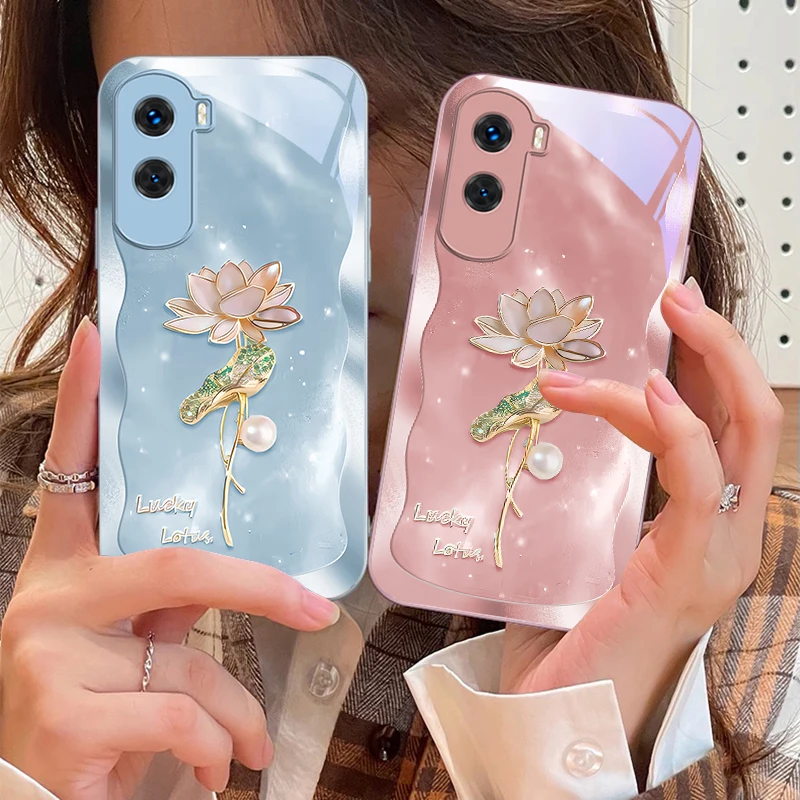 

Pearl Lotus Powder For Honor 200 90 8X 9X Pro Lite P50 P40 Nova 10 11i P60 Magic4 6 Mate 20 50 Tempered Glass Phone Case