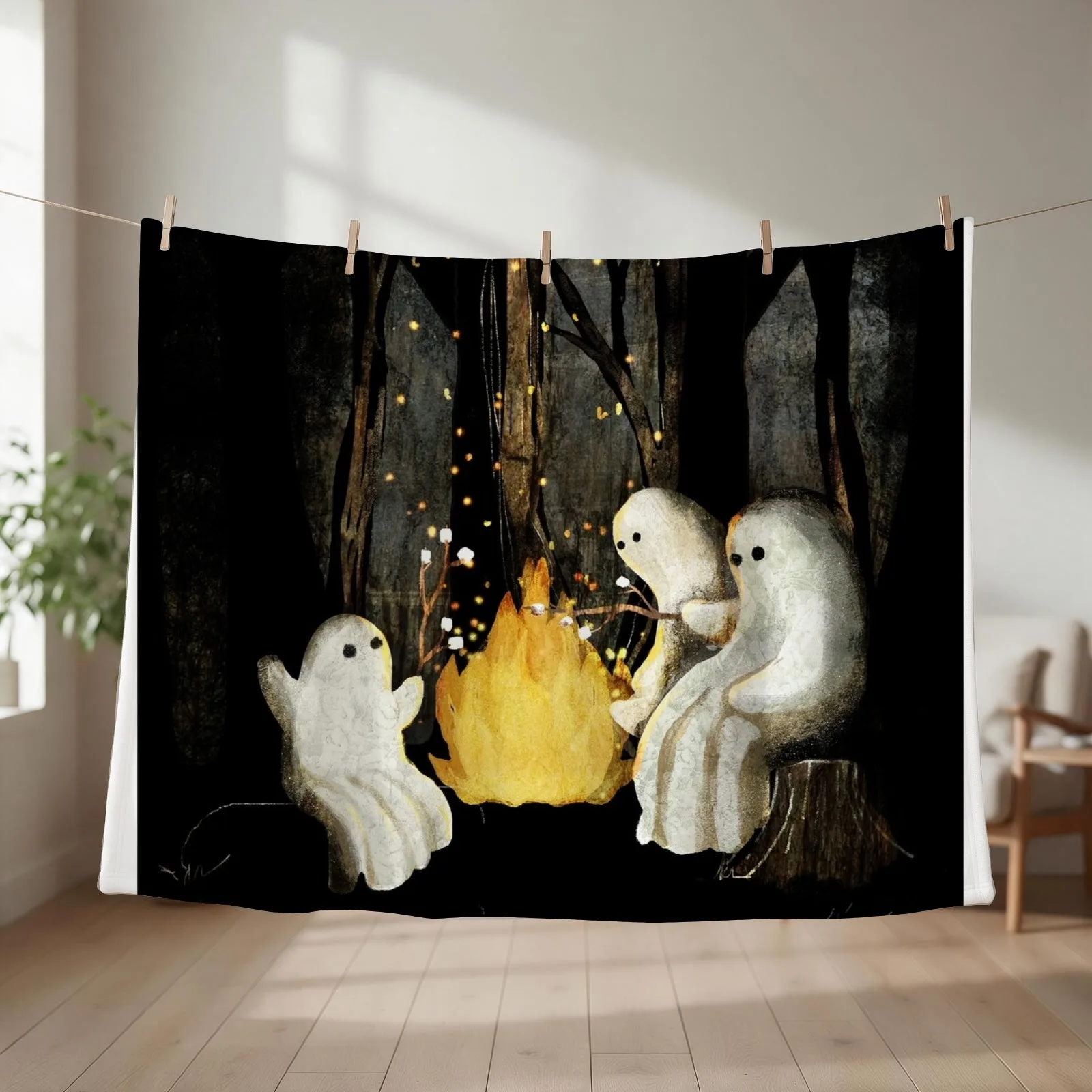 Marshmallows and ghost stories Throw Blanket couch cozy soft plush fuzzy picnic outdoor blanket