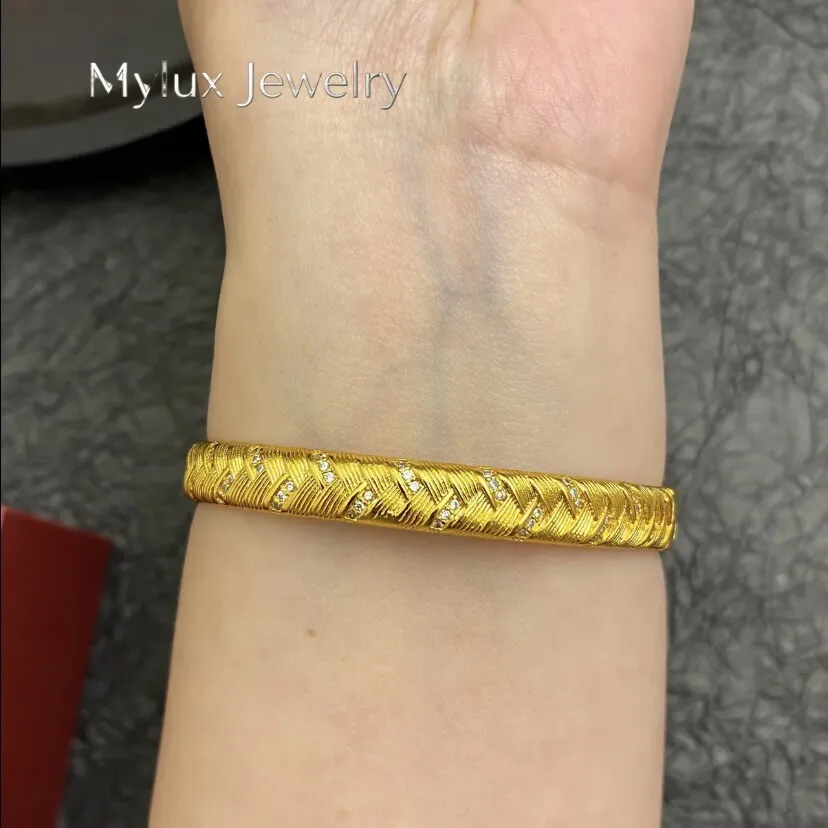 Mylux Jewelry Luxury 24K 9999 Pure Gold real gold Women's Point Drill Brushed Woven Wheat Snap Vintage Bracelet