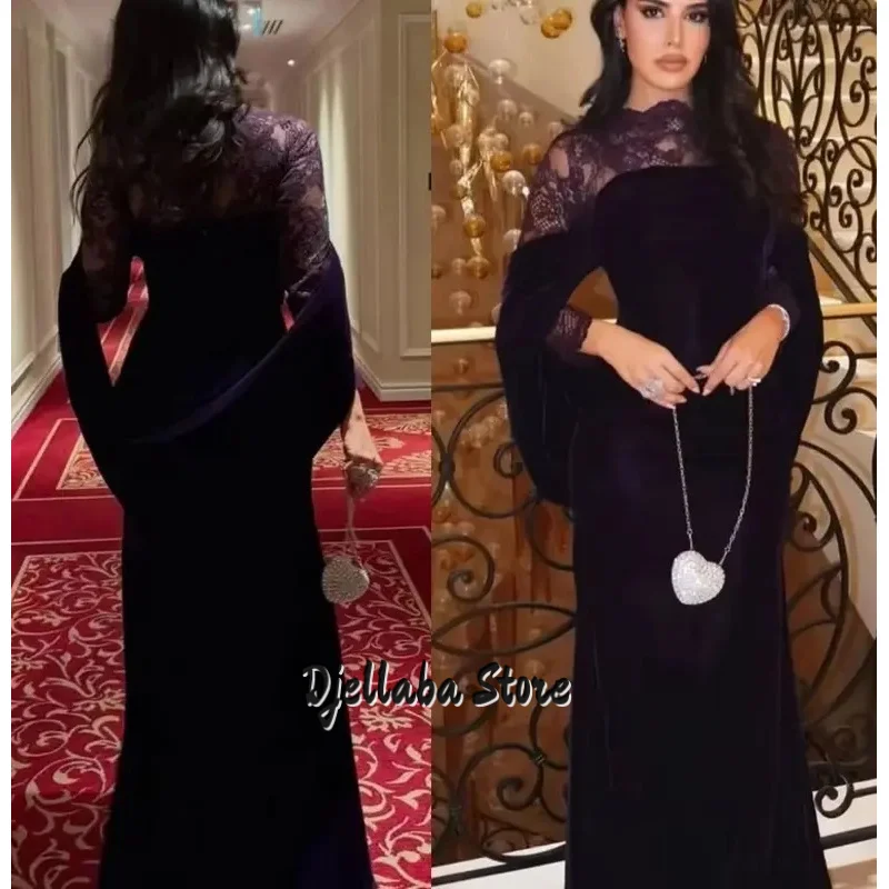 

Purple Strapless Prom Dresses Gala Mermaid Velvet Evening Dress Lace Saudi Arabia Wedding Party Dress Customized vestidos de