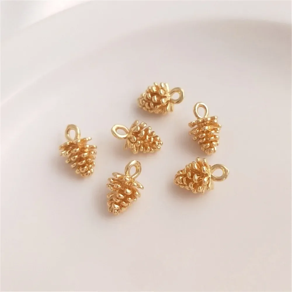 

14K Gold Plated Small pinecone pendant diy crystal pearl bracelet pendant accessories