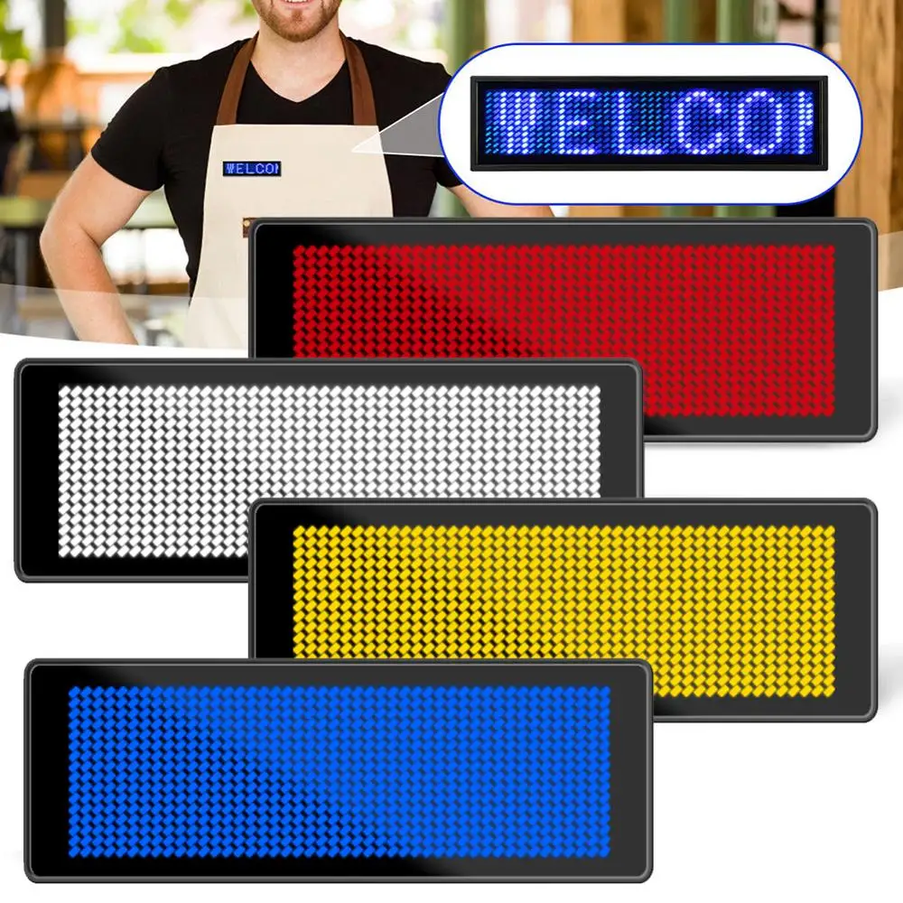 Mini Led Digital Display Rechargeable Bluetooth App Control Programmable Name Badge Durable Scrolling Message Tag For Festivals