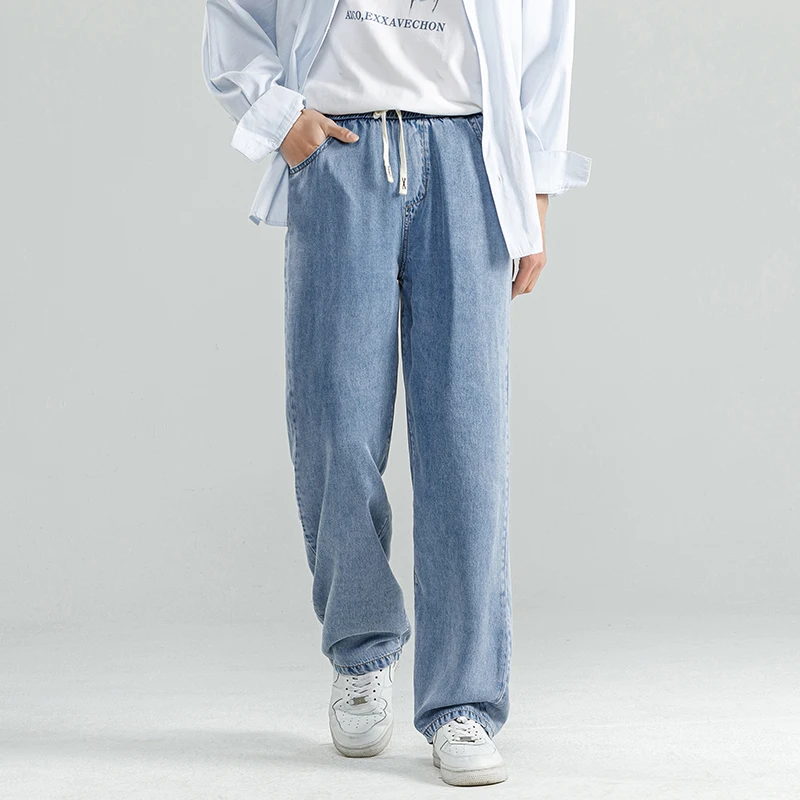 Man Summer Lysel Jeans Casual Thin Fashion Straight Leg Loose Men's Ice Silk Wide Leg Pants