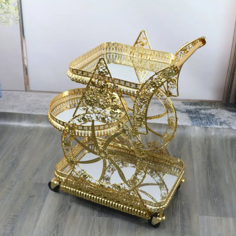 Factory direct wholesale, golden Muslim dining cart, three-layer wine cart, European high-end trolley, storage cart