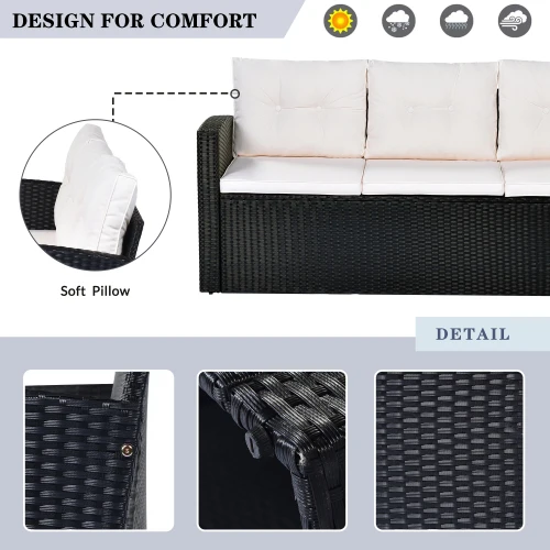 6 قطع من الخوص مناسب لجميع الأحوال الجوية من البولي إيثيلين الروطان للفناء في الهواء الطلق، مجموعة مقطعية للمحادثة مع طاولة قهوة #5