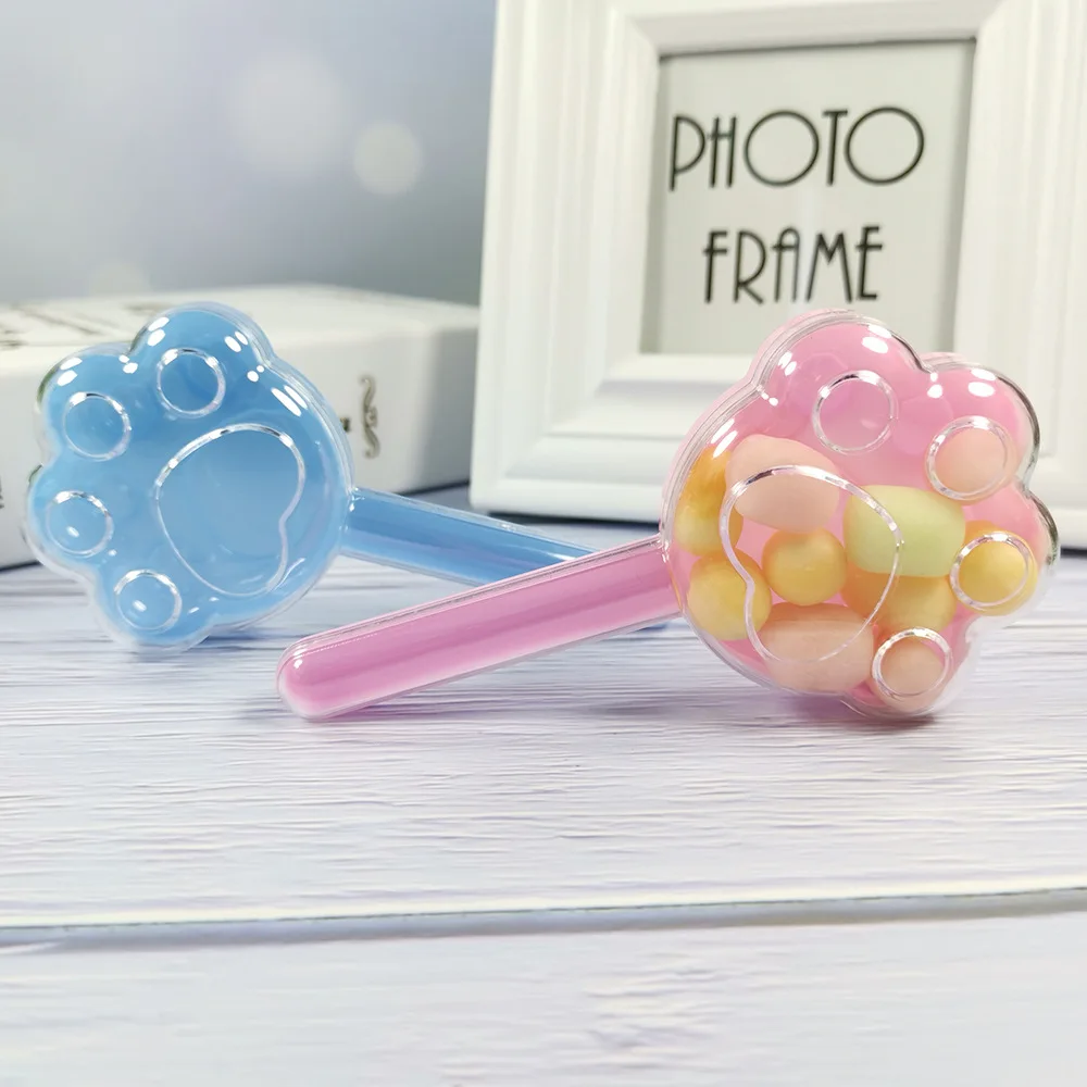 5Pcs Cute Bear Dot Cat Paw Lollipop Shape Plastic Candy Boxes Gift Packing Box for Animal Pets Birthday Baby Shower Party Decor
