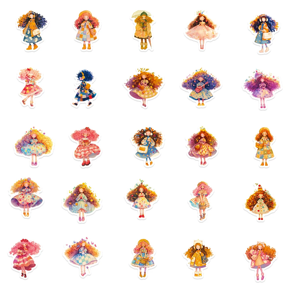 

10/30/56pcs Vintage Cute Anime Style Girl Stickers Kawaii Cartoon Sticker Decoration Scrapbooking Suitcase Phone Decals Packing