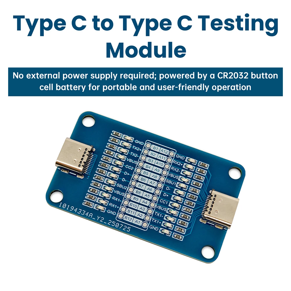 ポータブルデュアルタイプC 24ピン完全導電性検出モジュール高速充電ケーブルテスターLEDインジケーター付きCR2032バッテリー