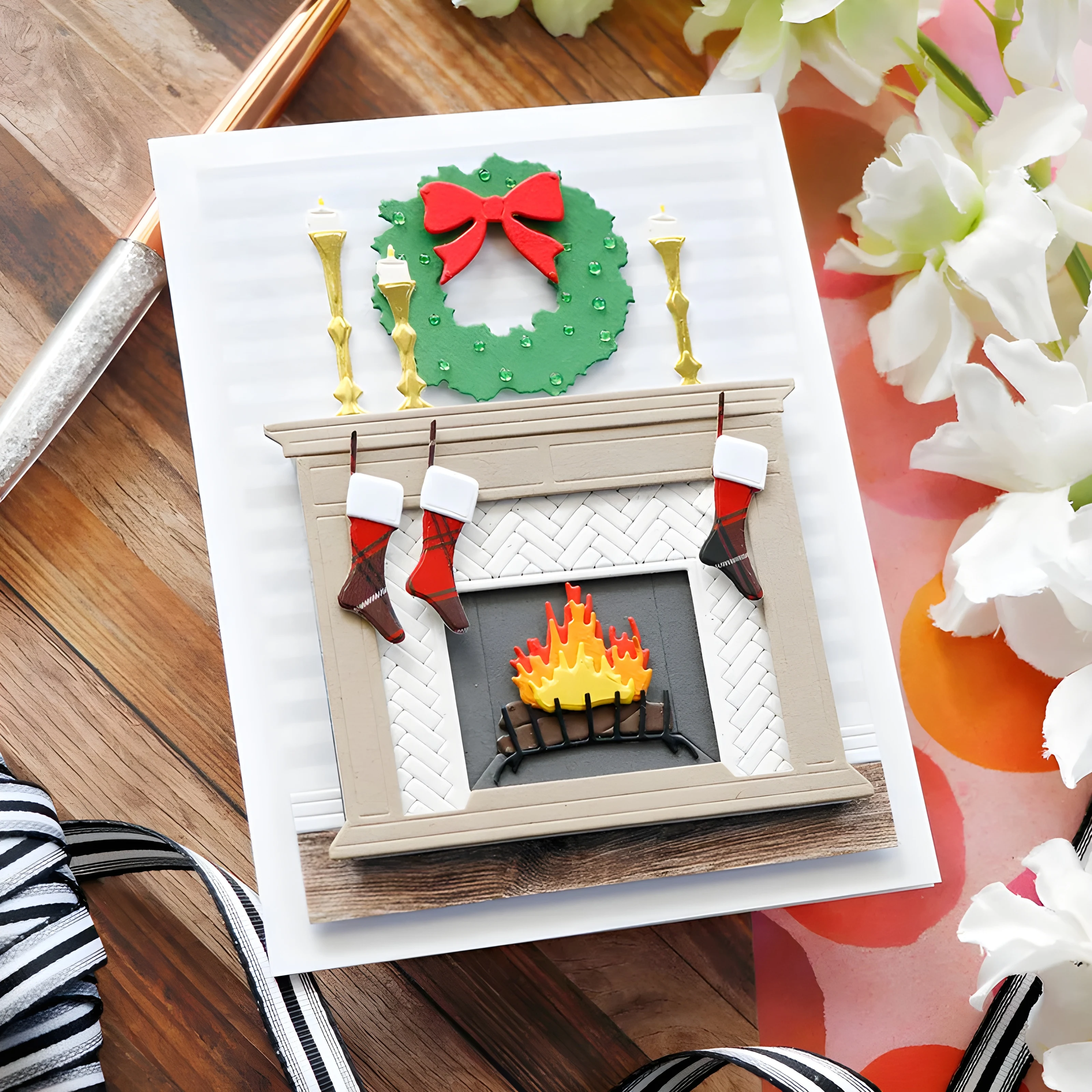 Fireplace Mantel Decor Metal Cutting Dies Christmas Winter Die-cut Set Scrapbooking Embossing DIY Paper Craft Xmas Greeting Gift