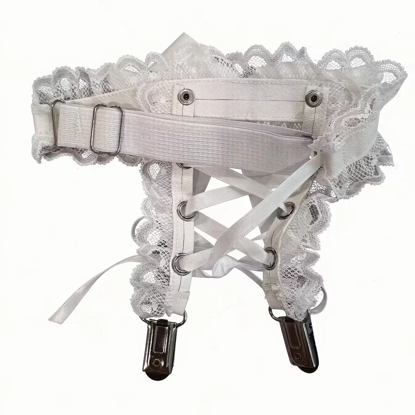 Women Sweet Lolita Thigh-length Socks Garter Belt, Wing Lace Thigh Harness, Bow Heart Rhinestone Adjustable Sock Garter Clip