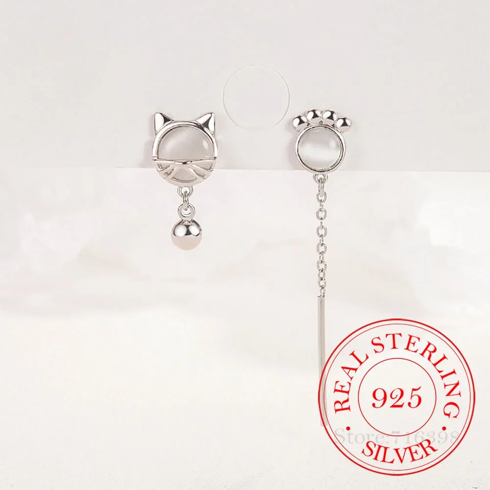 

Korean 925 Sterling Silver Opal Asymmetry Cat's Paw Tassel Stud Earrings for Women Piercing Jewelry Women's Wedding Party Gift