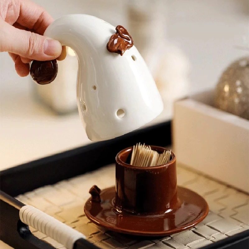 Creative magic cap, toothpick box, ceramic household toothpick holder, dental floss box, high appearance level